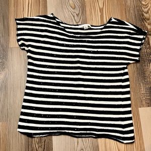 Charlotte Russe M Sequined Black and White Stripped Crop Top